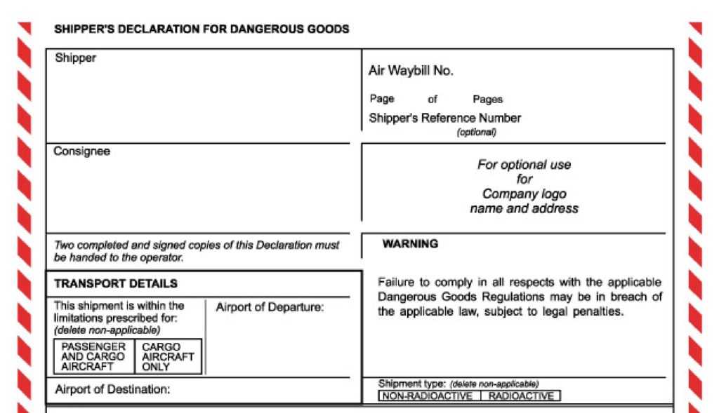 Shipper's decaration for dangerous goods